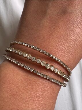 Delicate Gold Crystal Tennis Bracelet Set - Sparkling Clear Stones
